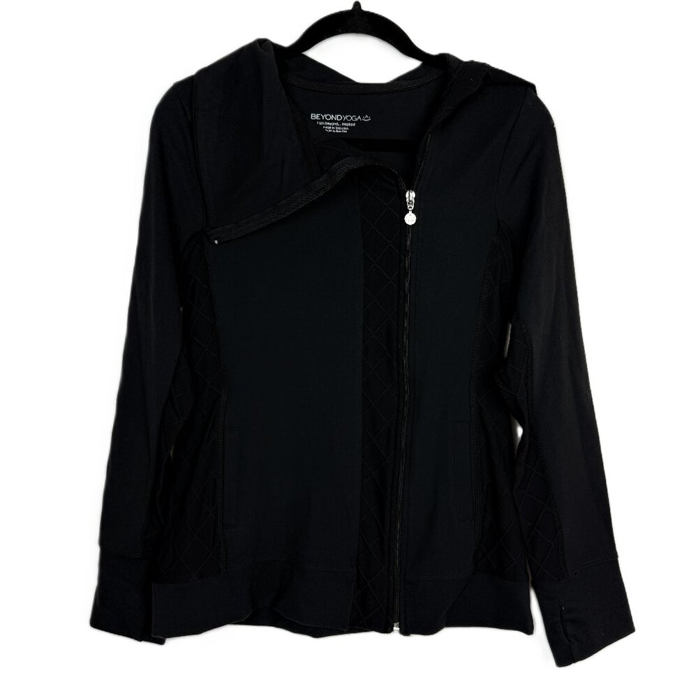 Beyond Yoga Asymmetric Full Zip Supplex Knit Jacket Black Medium